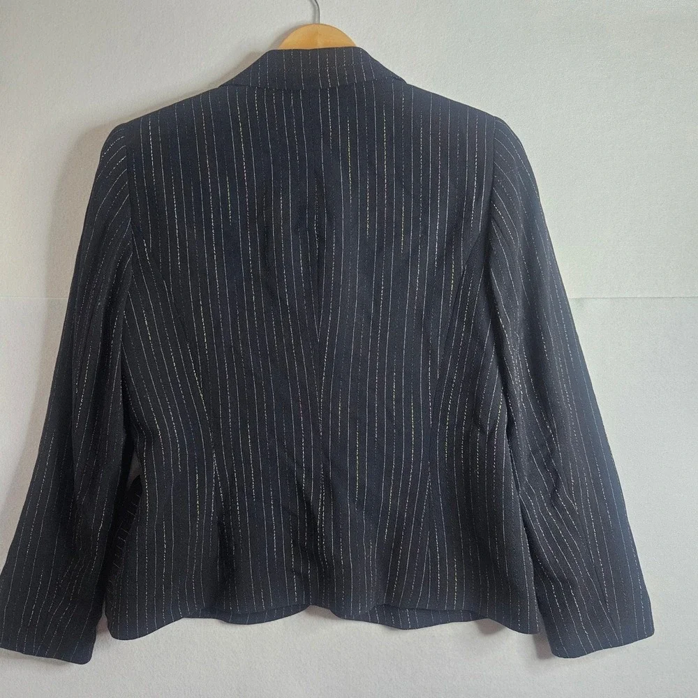 Escada Blazer Black Pinstripe Multi Color Metallic Two Button Jacket Size 38